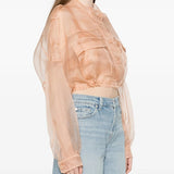 Caban cropped in organza di pura seta 106603A2DJ Q35 PINKO Rosa mogano 