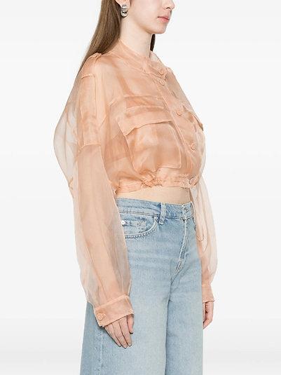 Caban cropped in organza di pura seta 106603A2DJ Q35 PINKO Rosa mogano 