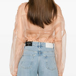 Caban cropped in organza di pura seta 106603A2DJ Q35 PINKO Rosa mogano 