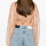 Caban cropped in organza di pura seta 106603A2DJ Q35 PINKO Rosa mogano 