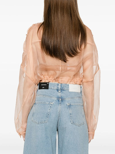 Caban cropped in organza di pura seta 106603A2DJ Q35 PINKO Rosa mogano 