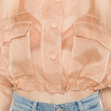 Caban cropped in organza di pura seta 106603A2DJ Q35 PINKO Rosa mogano 