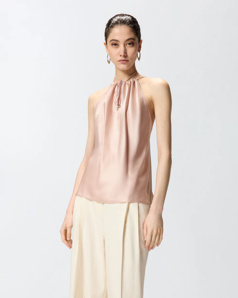 Top in satin di seta 106621A1Y5 Q35 PINKO Rosa mogano 