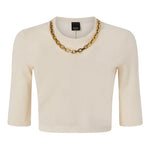 Maglia mezza manica 106635A32C C03 PINKO Beige g. maroso 