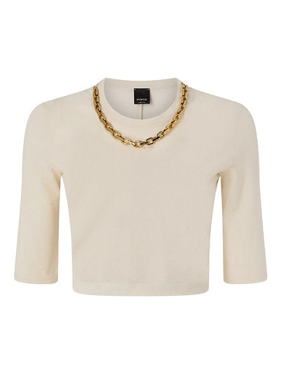 Maglia mezza manica 106635A32C C03 PINKO Beige g. maroso 