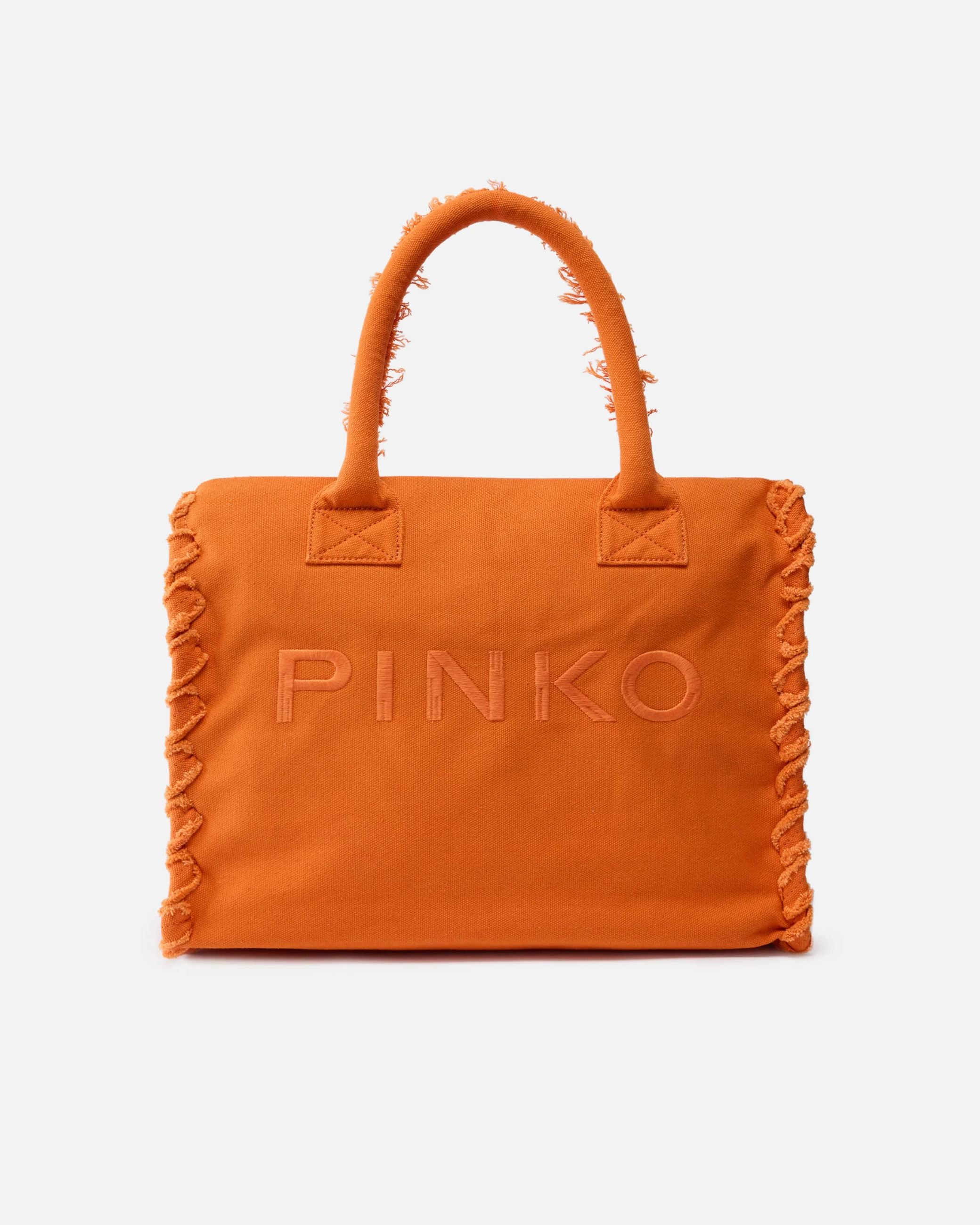 Borsa shopper media in canvas 106673A3A4 A76 PINKO Arancio bruciato 