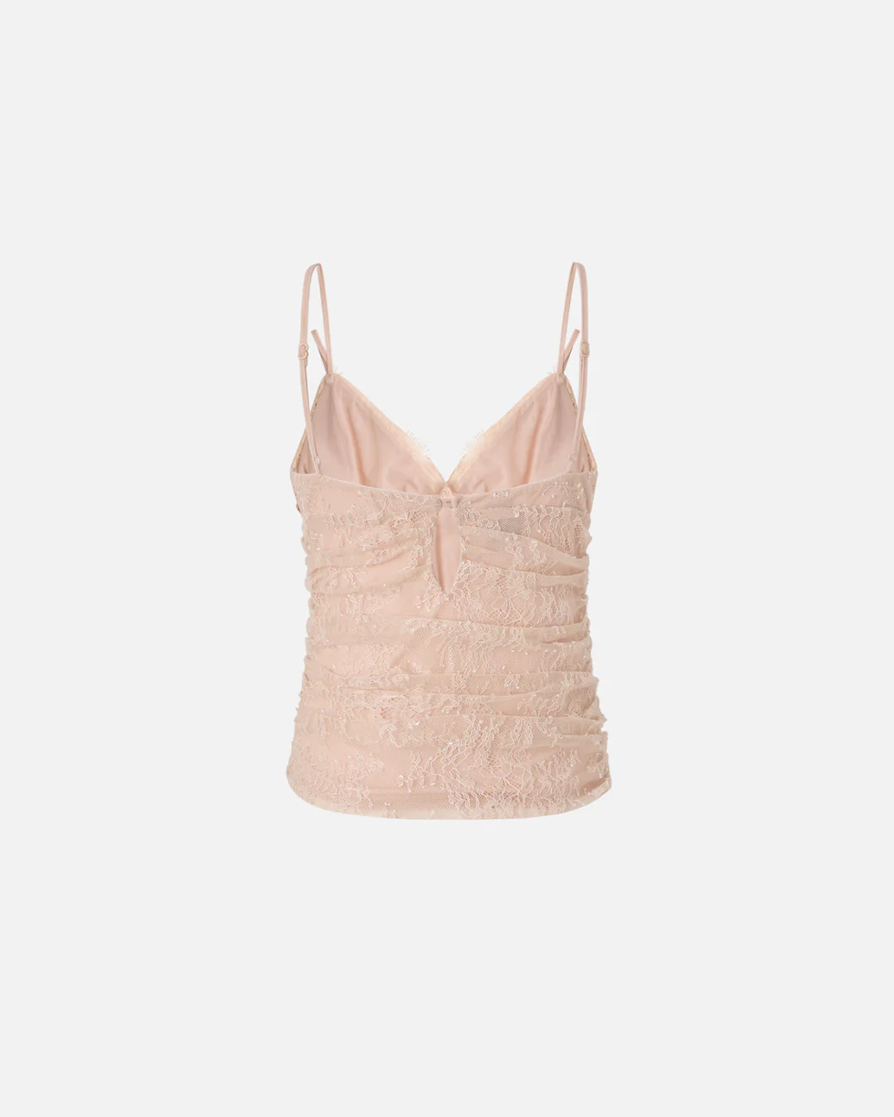 Top in pizzo floreale con spalline 106726A378 Q35 PINKO Rosa mogano 