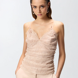 Top in pizzo floreale con spalline 106726A378 Q35 PINKO Rosa mogano 