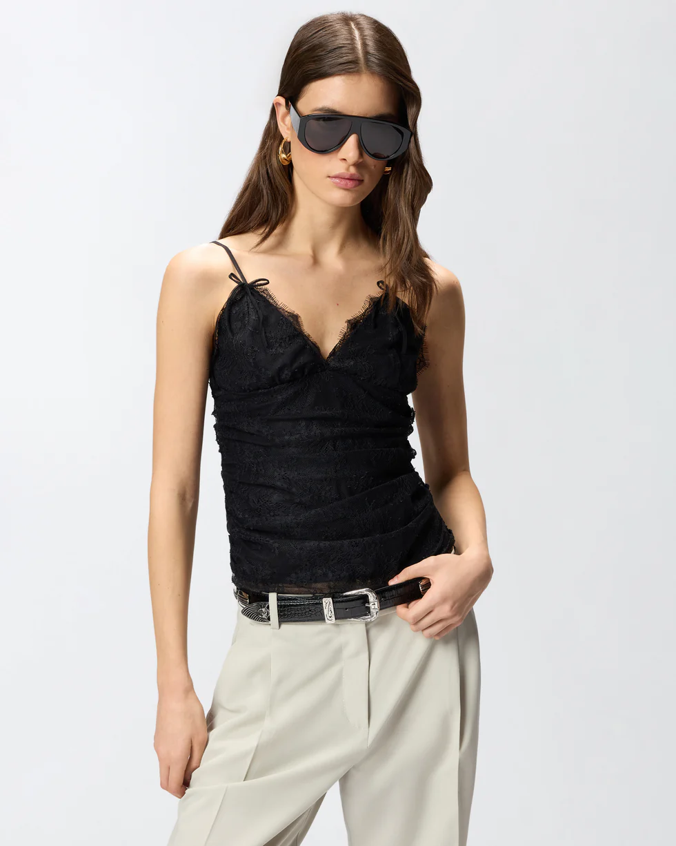 Top in pizzo floreale con spalline 106726A378 Z99 PINKO Nero limousine 