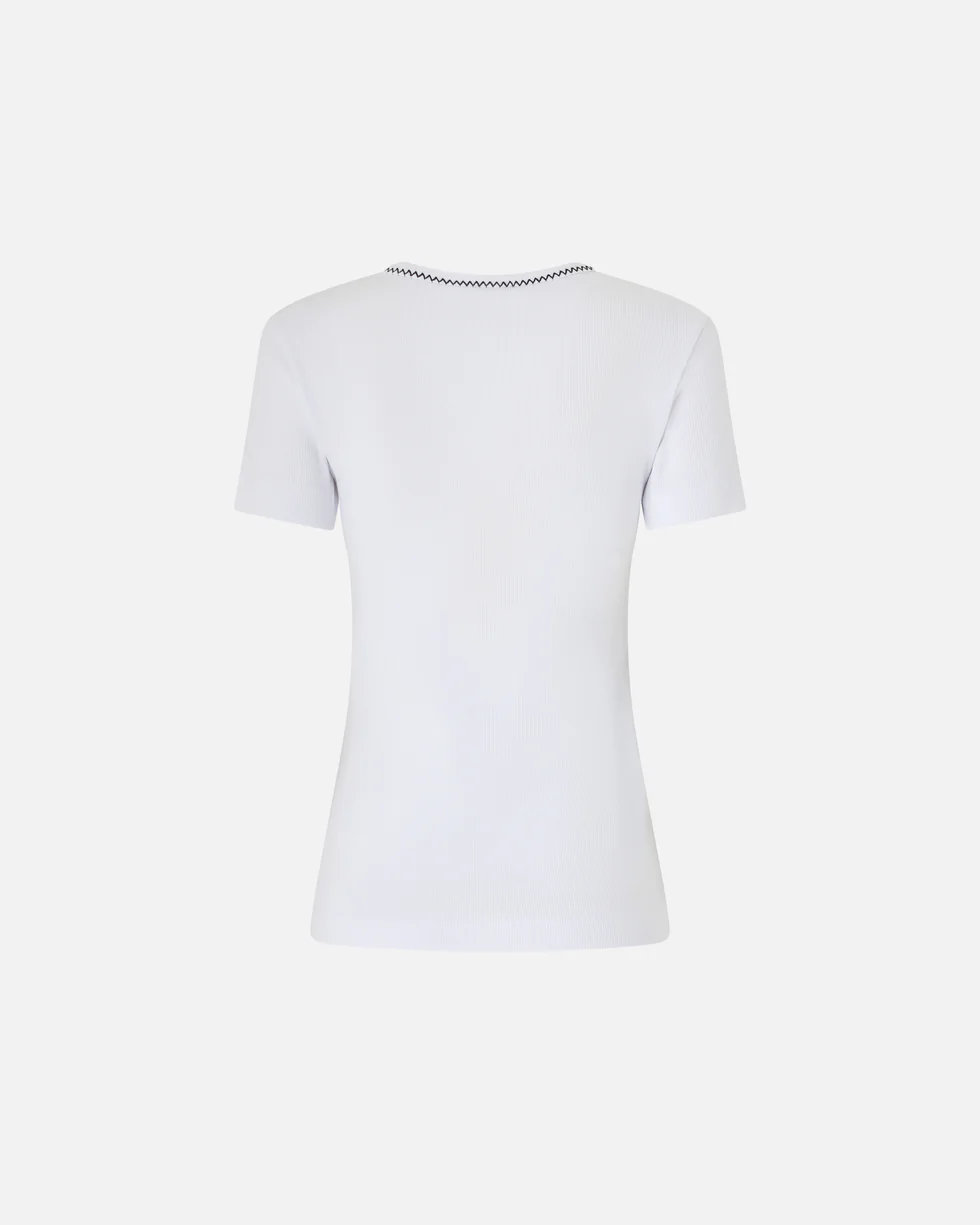 T-shirt a costine con ricamo 106815A3AL Z04 PINKO Bianco brill. 