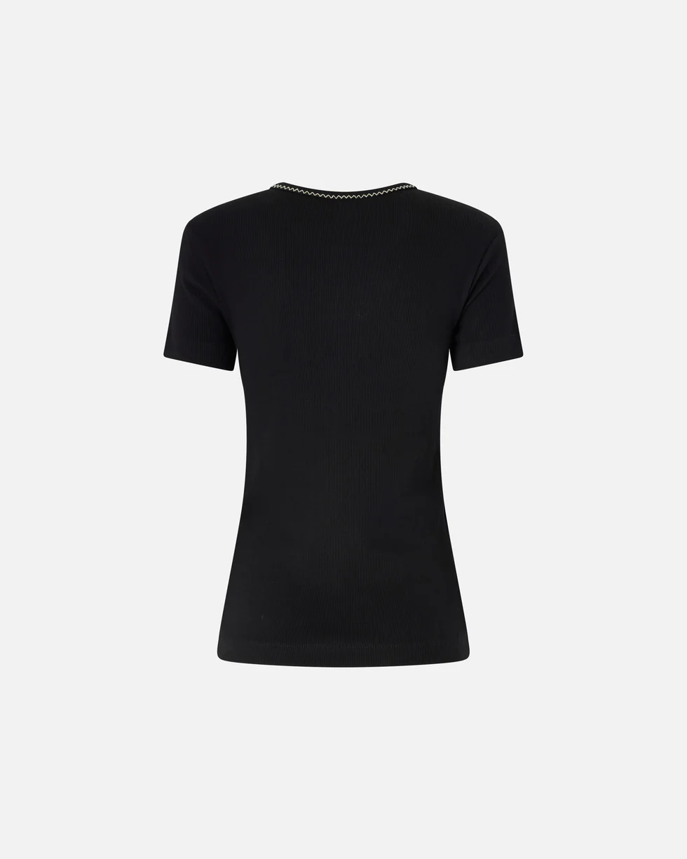T-shirt a costine con ricamo 106815A3AL ZZ2 PINKO Nero/bianco 