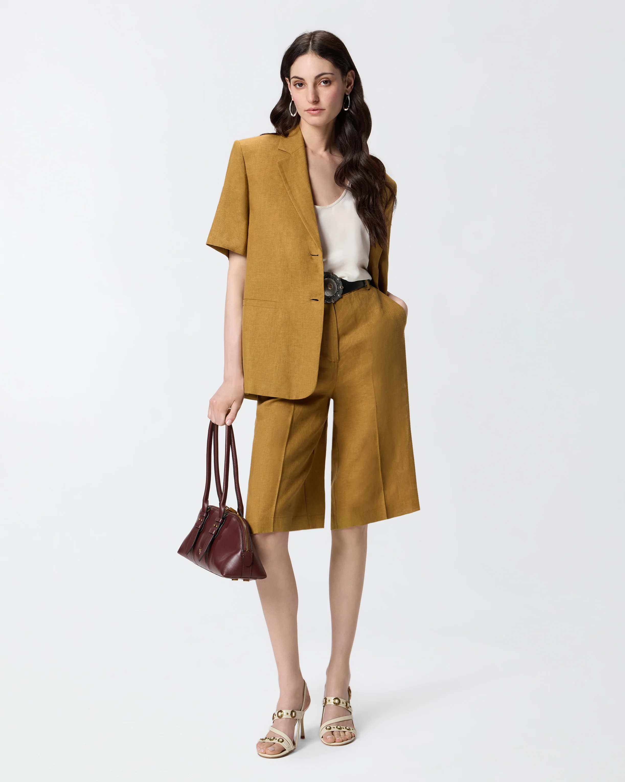 Bermuda in lino 106870A3E3 L25 PINKO Bronzo 