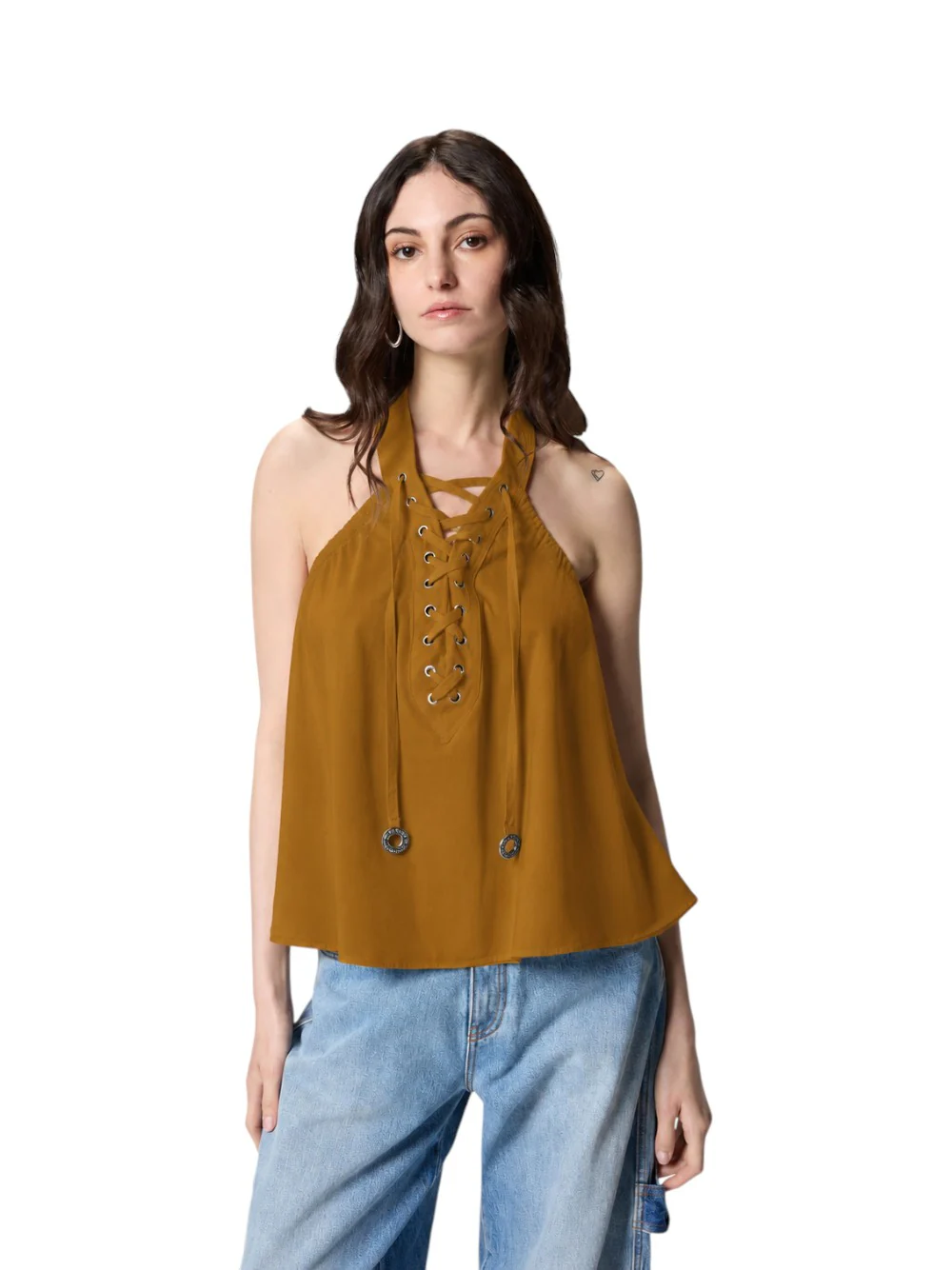 Top leggero con lacci e dettagli texani 106944A3AX L25 PINKO Bronzo 