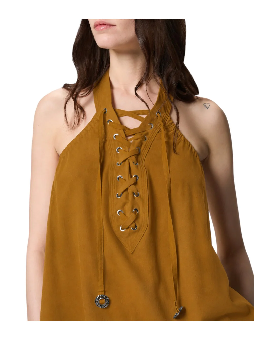 Top leggero con lacci e dettagli texani 106944A3AX L25 PINKO Bronzo 