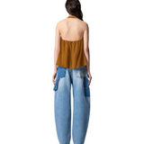 Top leggero con lacci e dettagli texani 106944A3AX L25 PINKO Bronzo 