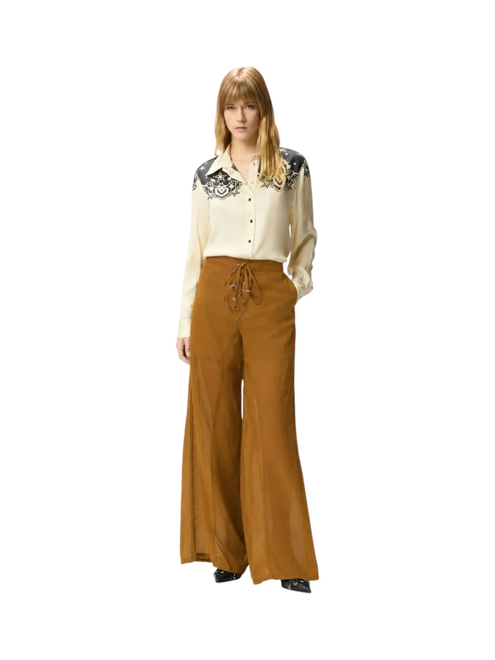 Pantaloni leggeri con lacci e dettagli texani<BR/> 106947A3AX L25 PINKO Bronzo 