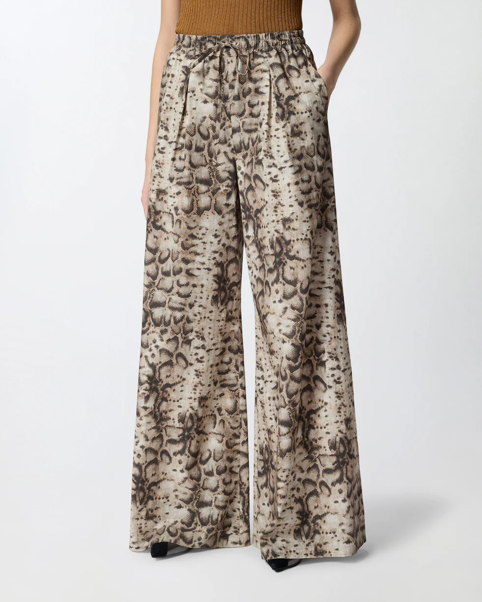 Pantaloni ampi con stampa snake 106963A3B1 CZ9 PINKO Beige/nero 