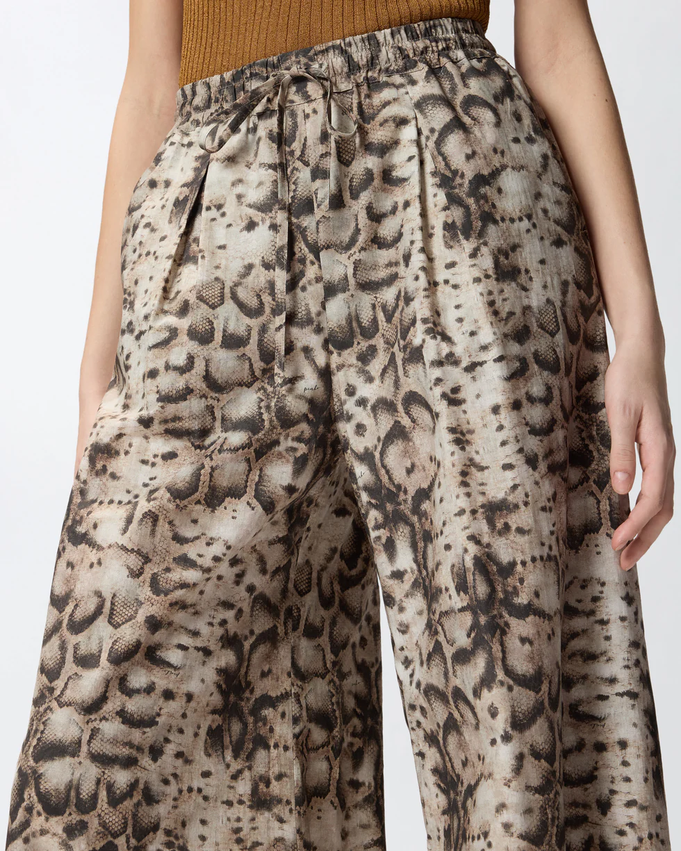Pantaloni ampi con stampa snake 106963A3B1 CZ9 PINKO Beige/nero 