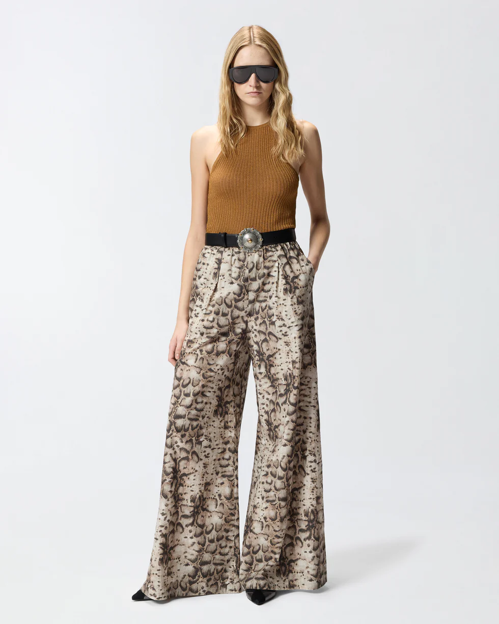 Pantaloni ampi con stampa snake 106963A3B1 CZ9 PINKO Beige/nero 