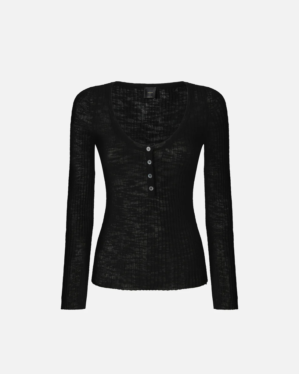 Maglia serafino leggera in cotone a costine 107001A3C Z99 PINKO Black 
