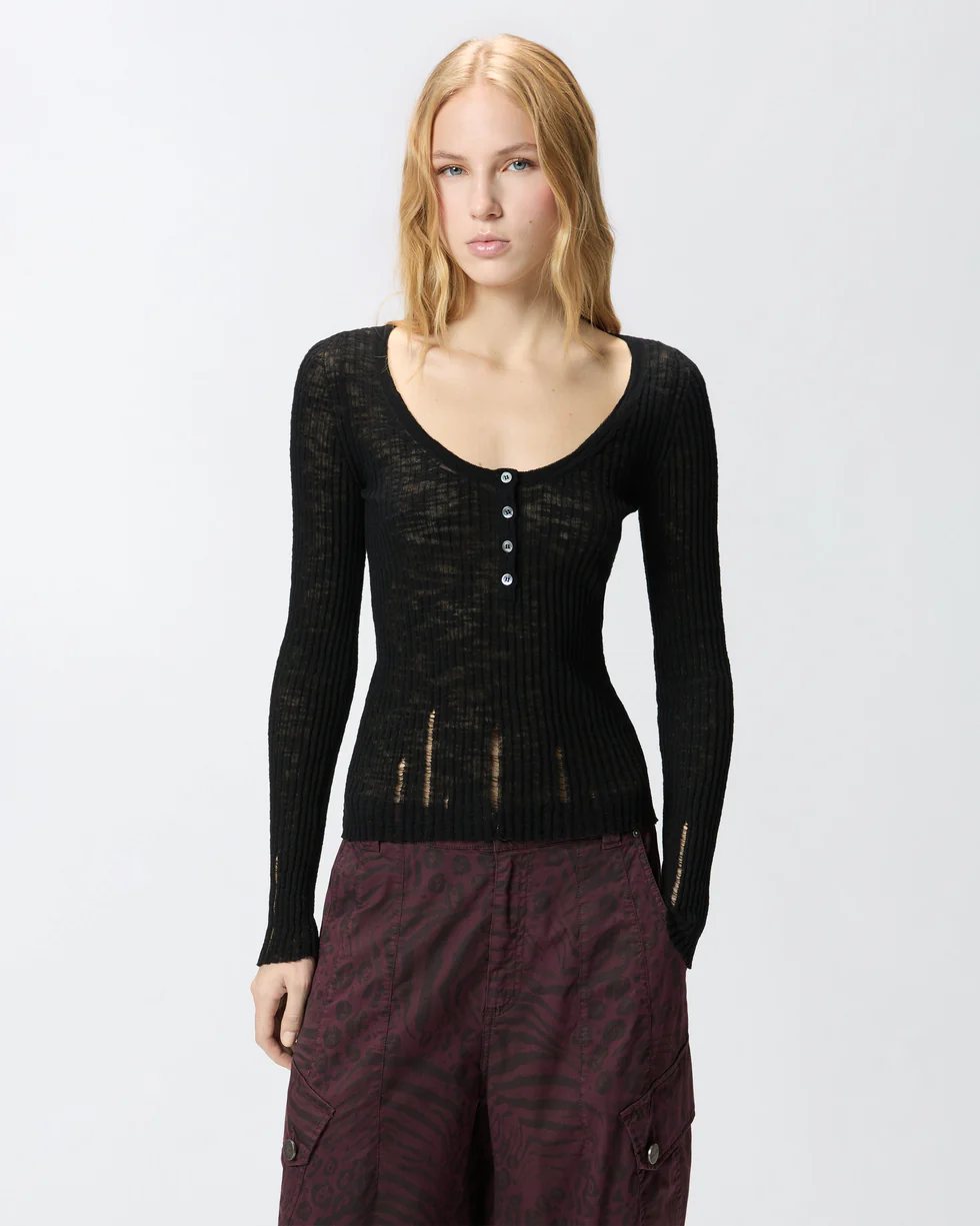 Maglia serafino leggera in cotone a costine 107001A3C Z99 PINKO Black 
