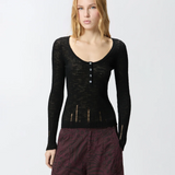 Maglia serafino leggera in cotone a costine 107001A3C Z99 PINKO Black 
