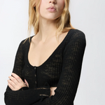 Maglia serafino leggera in cotone a costine 107001A3C Z99 PINKO Black 