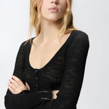 Maglia serafino leggera in cotone a costine 107001A3C Z99 PINKO Black 
