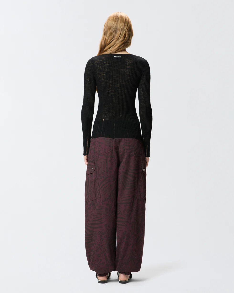 Maglia serafino leggera in cotone a costine 107001A3C Z99 PINKO Black 