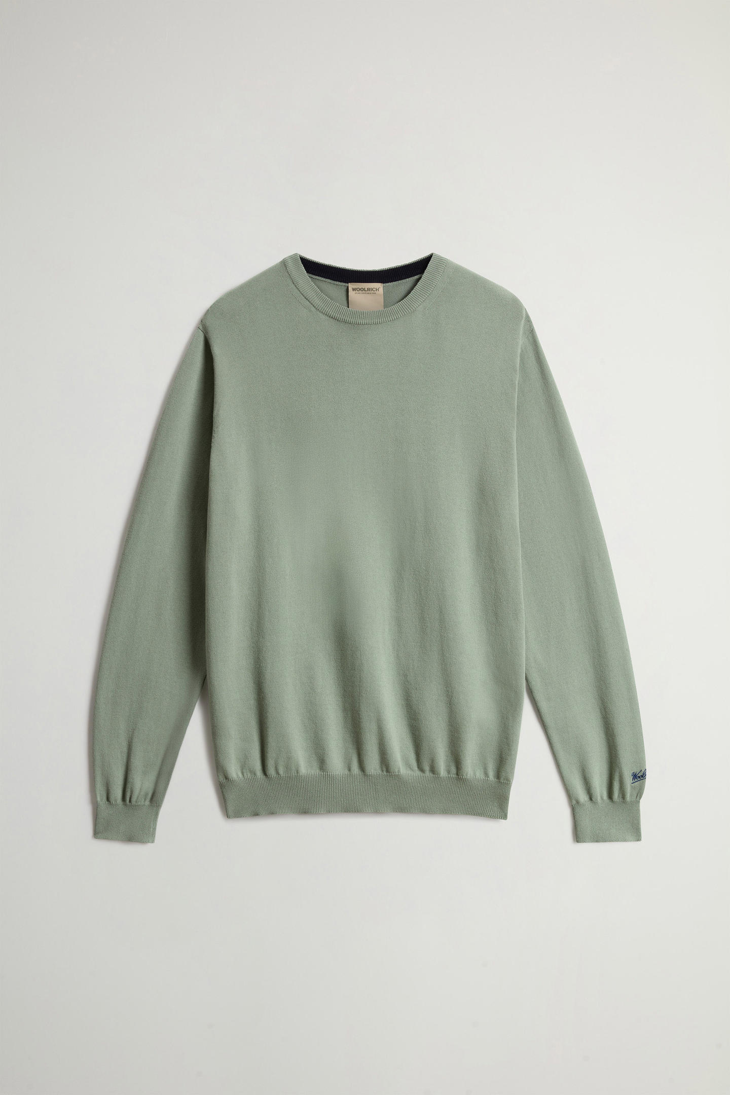 Maglia girocollo in puro cotone con logo ricamato CFWOKN0331MRUF0787 6671 WOOLRICH Faded smokey olive 