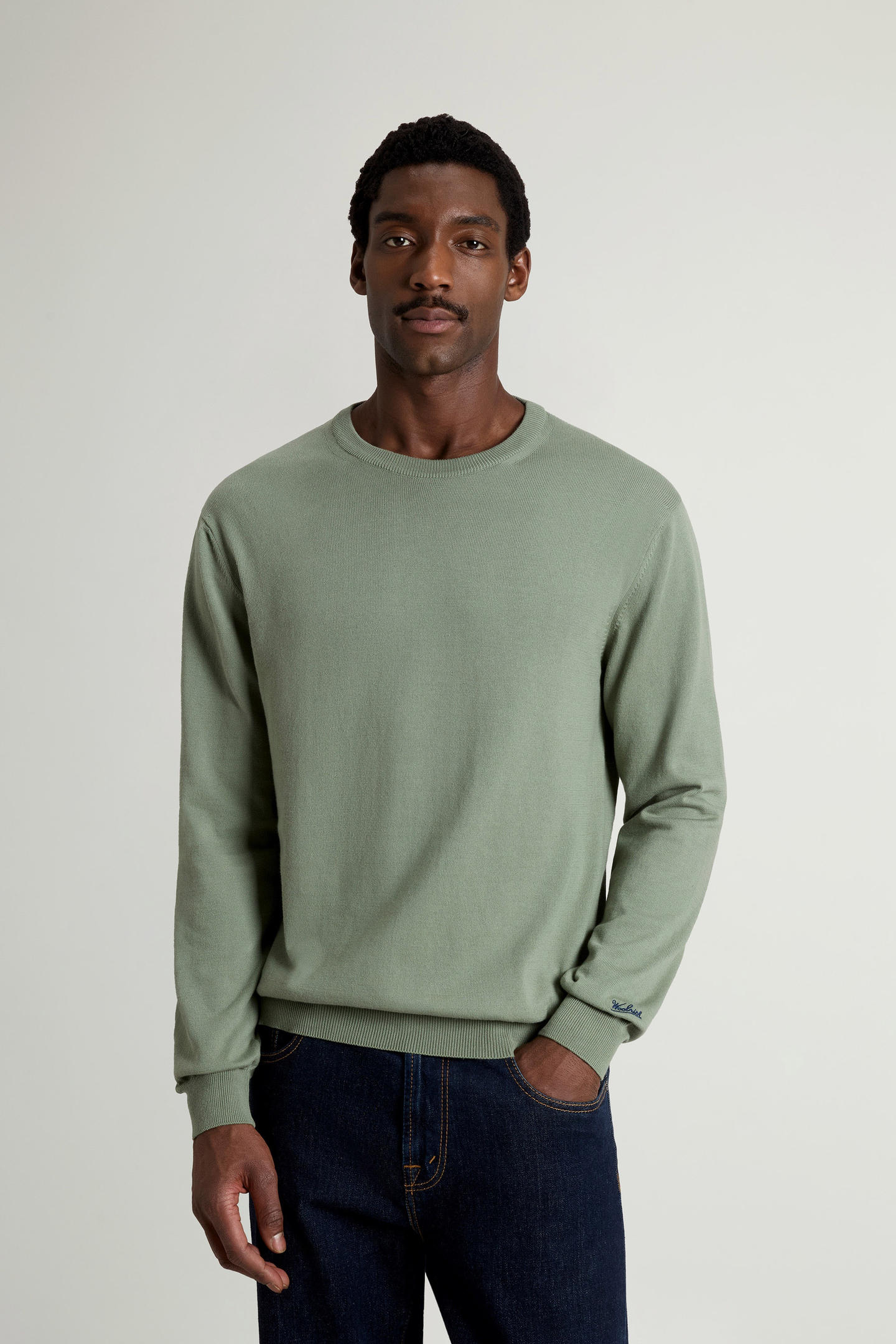 Maglia girocollo in puro cotone con logo ricamato CFWOKN0331MRUF0787 6671 WOOLRICH Faded smokey olive 
