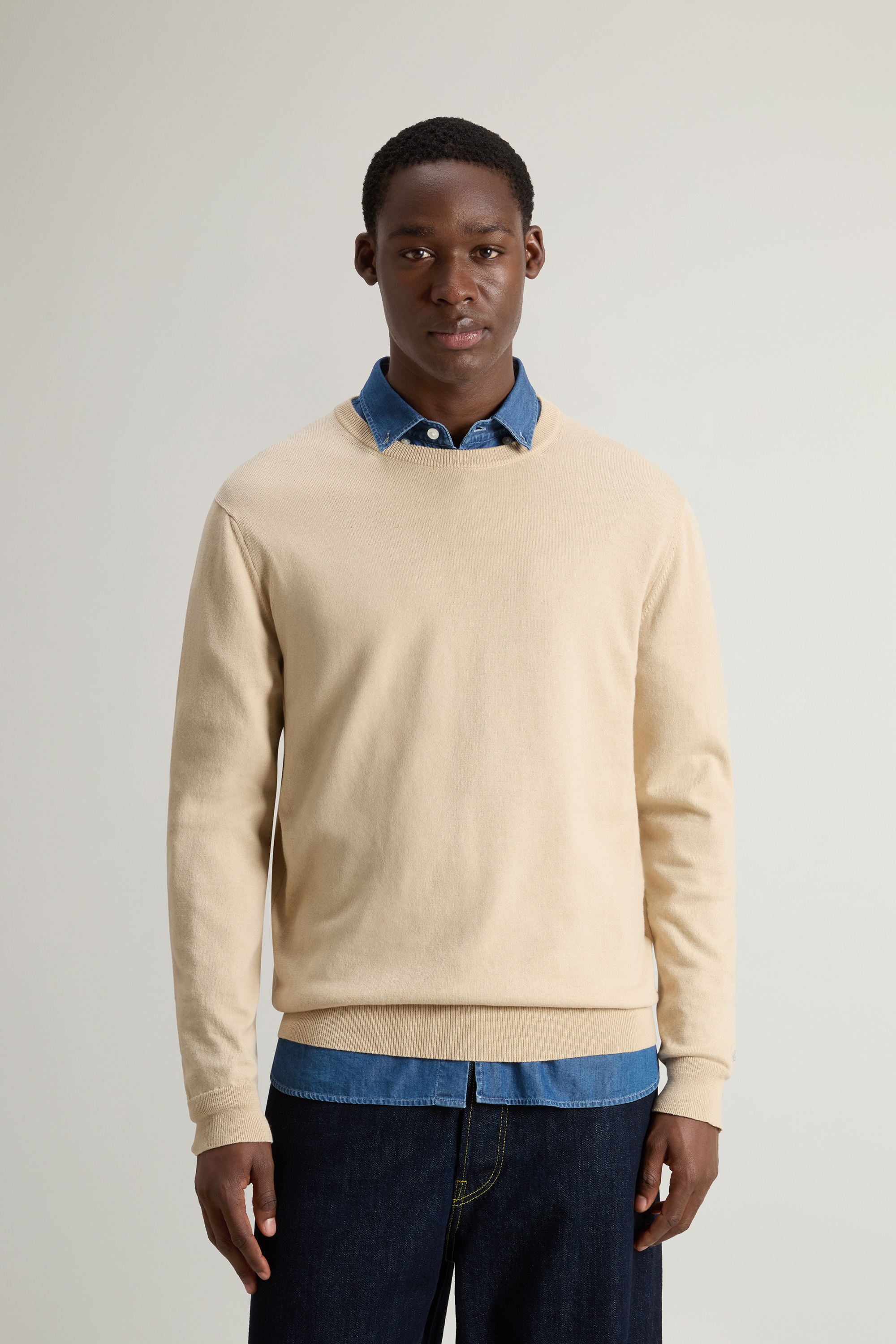 Maglia girocollo in puro cotone con logo ricamato CFWOKN0331MRUF0787 8640 WOOLRICH White pepper 