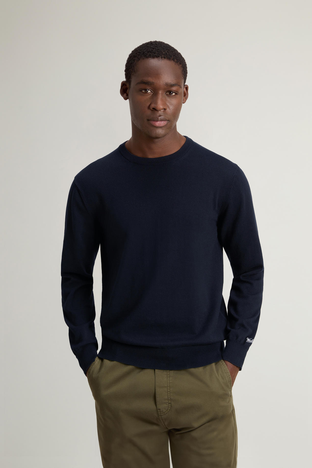 Maglia girocollo in puro cotone con logo ricamato CFWOKN0331MRUF0787 3989 WOOLRICH Melton blue 