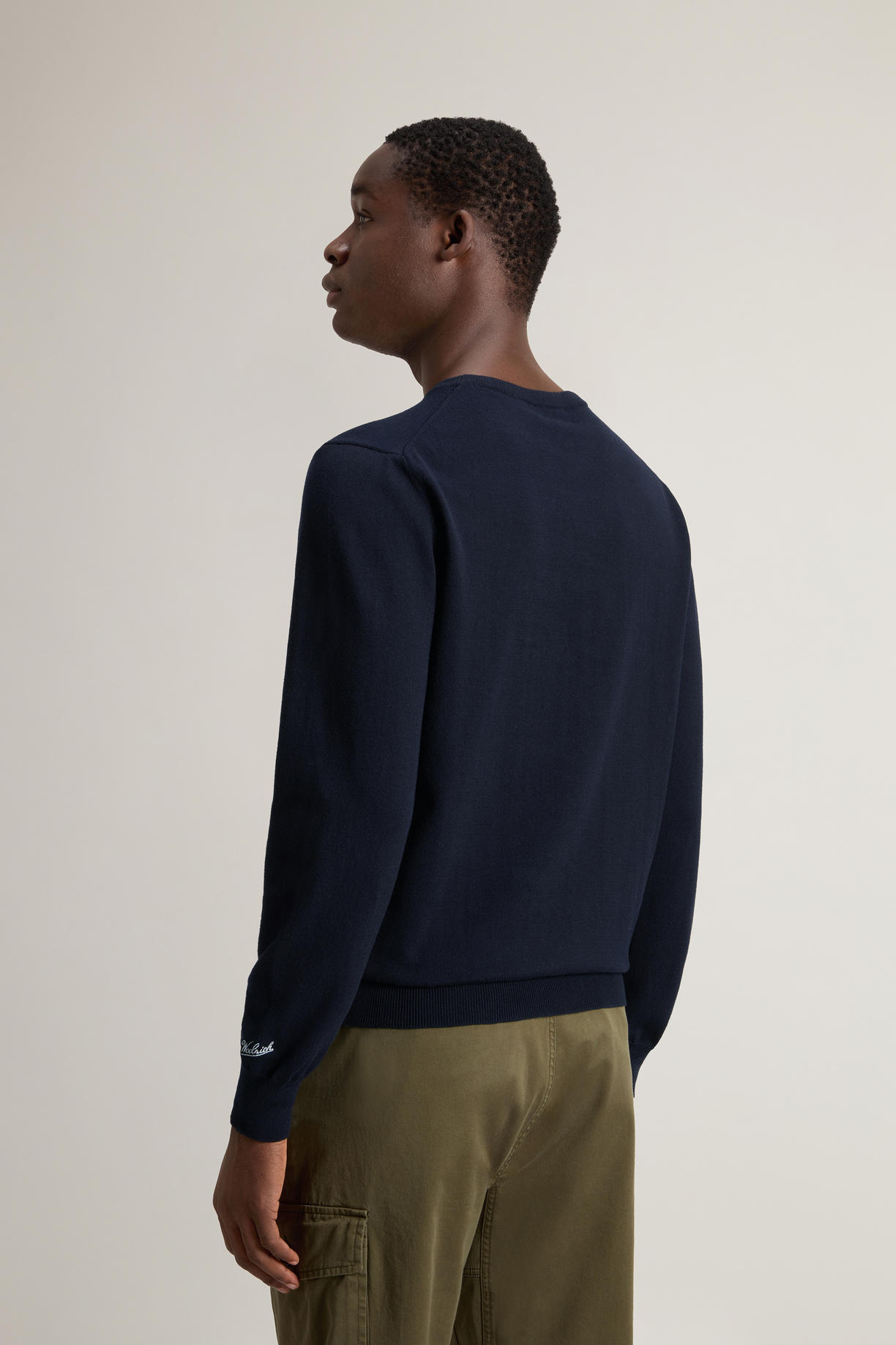 Maglia girocollo in puro cotone con logo ricamato CFWOKN0331MRUF0787 3989 WOOLRICH Melton blue 