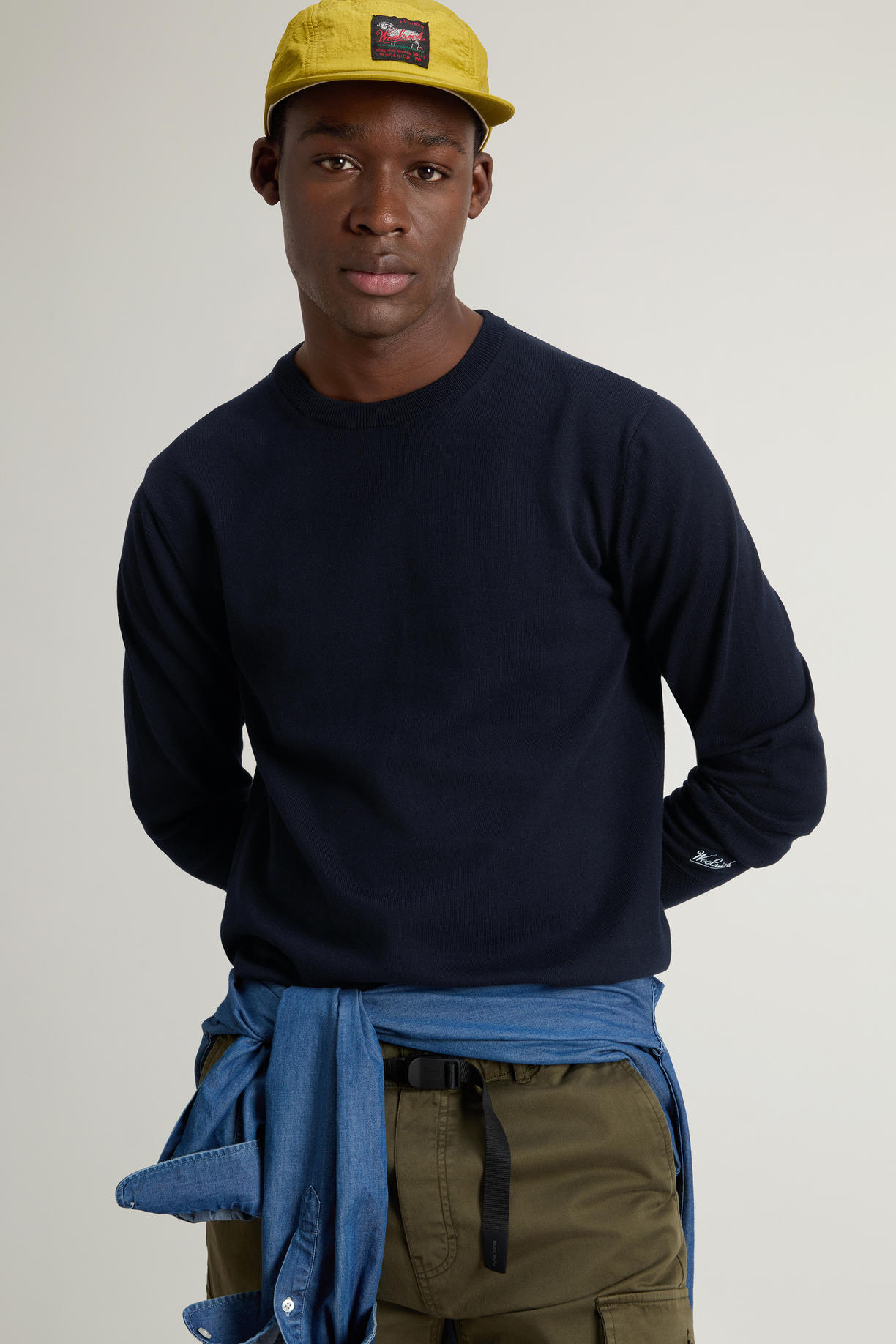 Maglia girocollo in puro cotone con logo ricamato CFWOKN0331MRUF0787 3989 WOOLRICH Melton blue 