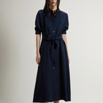 Vestito chemisier in misto lino con cintura CFWWDR2019FRUT3043 3989 WOOLRICH Melton blue 