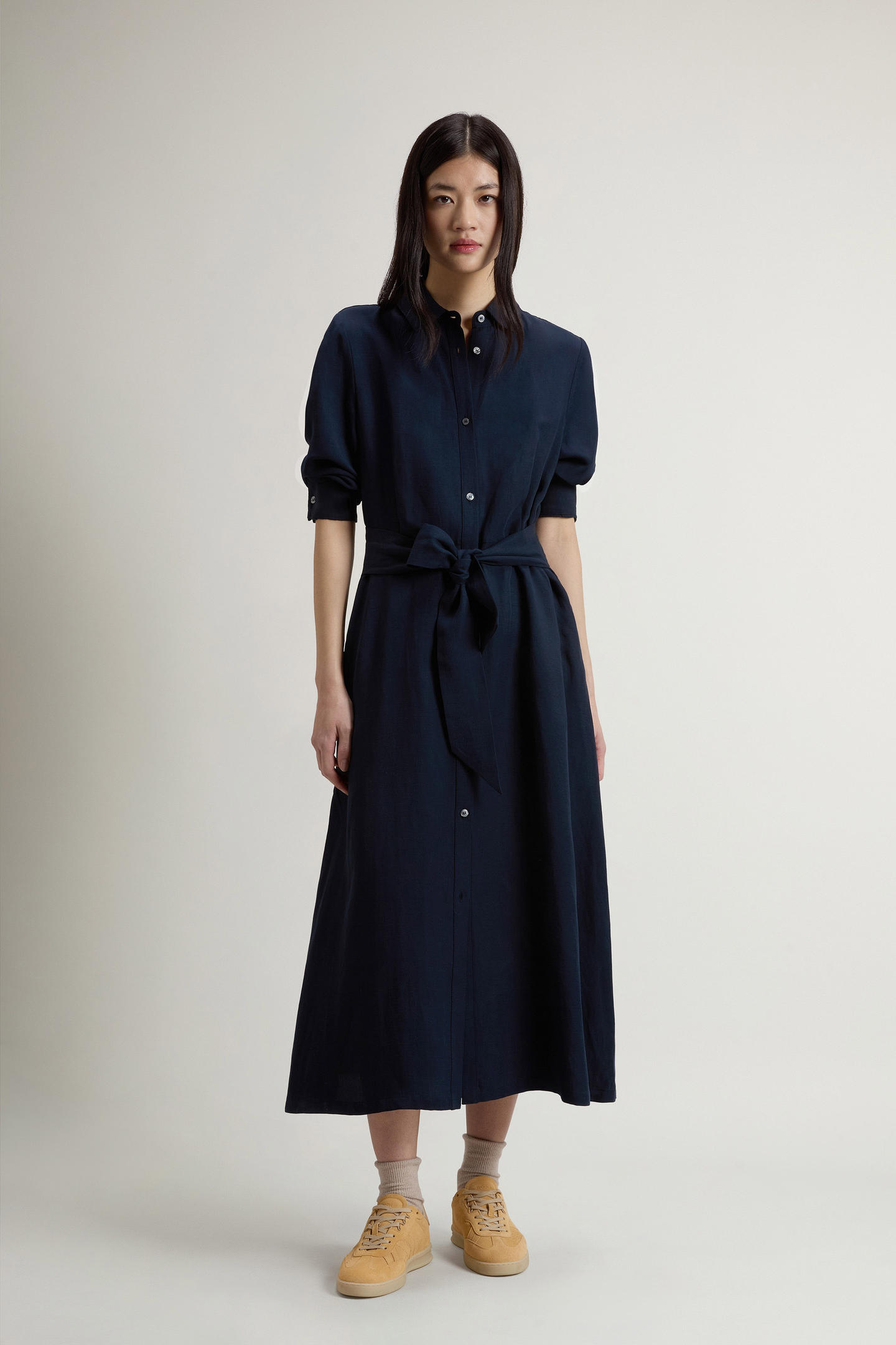 Vestito chemisier in misto lino con cintura CFWWDR2019FRUT3043 3989 WOOLRICH Melton blue 