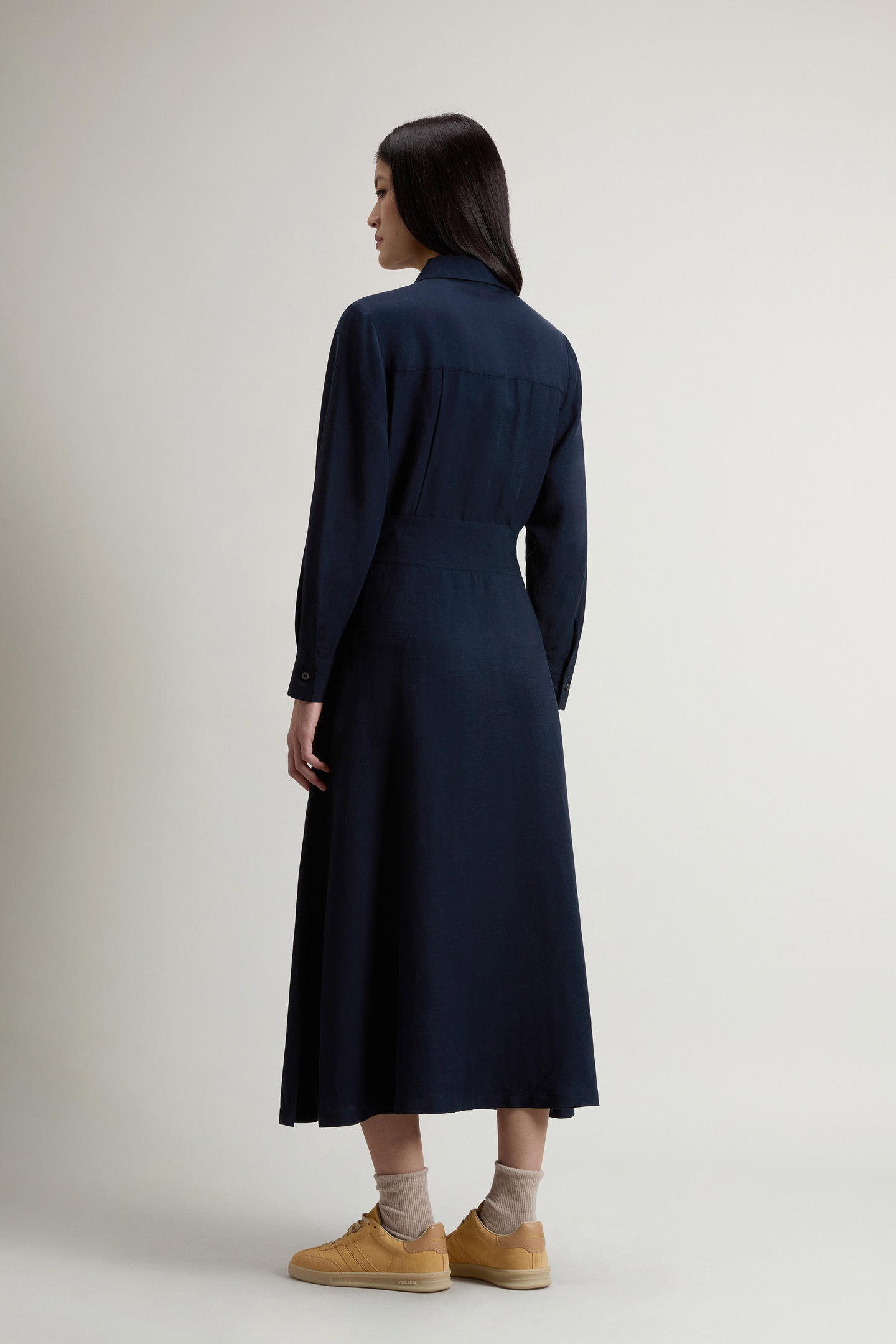 Vestito chemisier in misto lino con cintura CFWWDR2019FRUT3043 3989 WOOLRICH Melton blue 