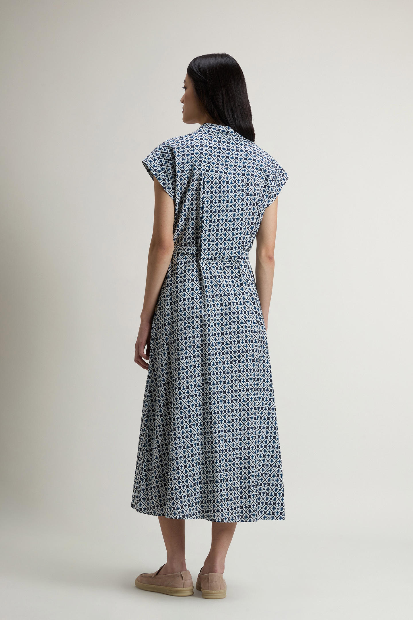 Abito chemisier in misto cotone con cintura CFWWDR2021FRUT5402 31219 WOOLRICH Blue tile bloom 