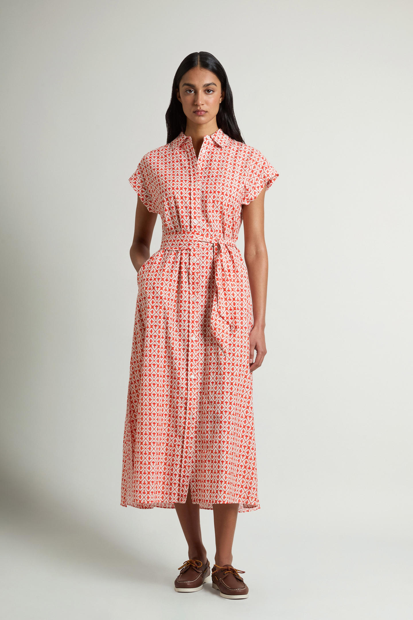 Abito chemisier in misto cotone con cintura CFWWDR2021FRUT5402 5549 WOOLRICH Paprika tile bloom 