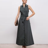 Vestito chemisier in popeline di puro cotone con cintura CFWWDR2022FRUT3944 6668 WOOLRICH Forest veil 