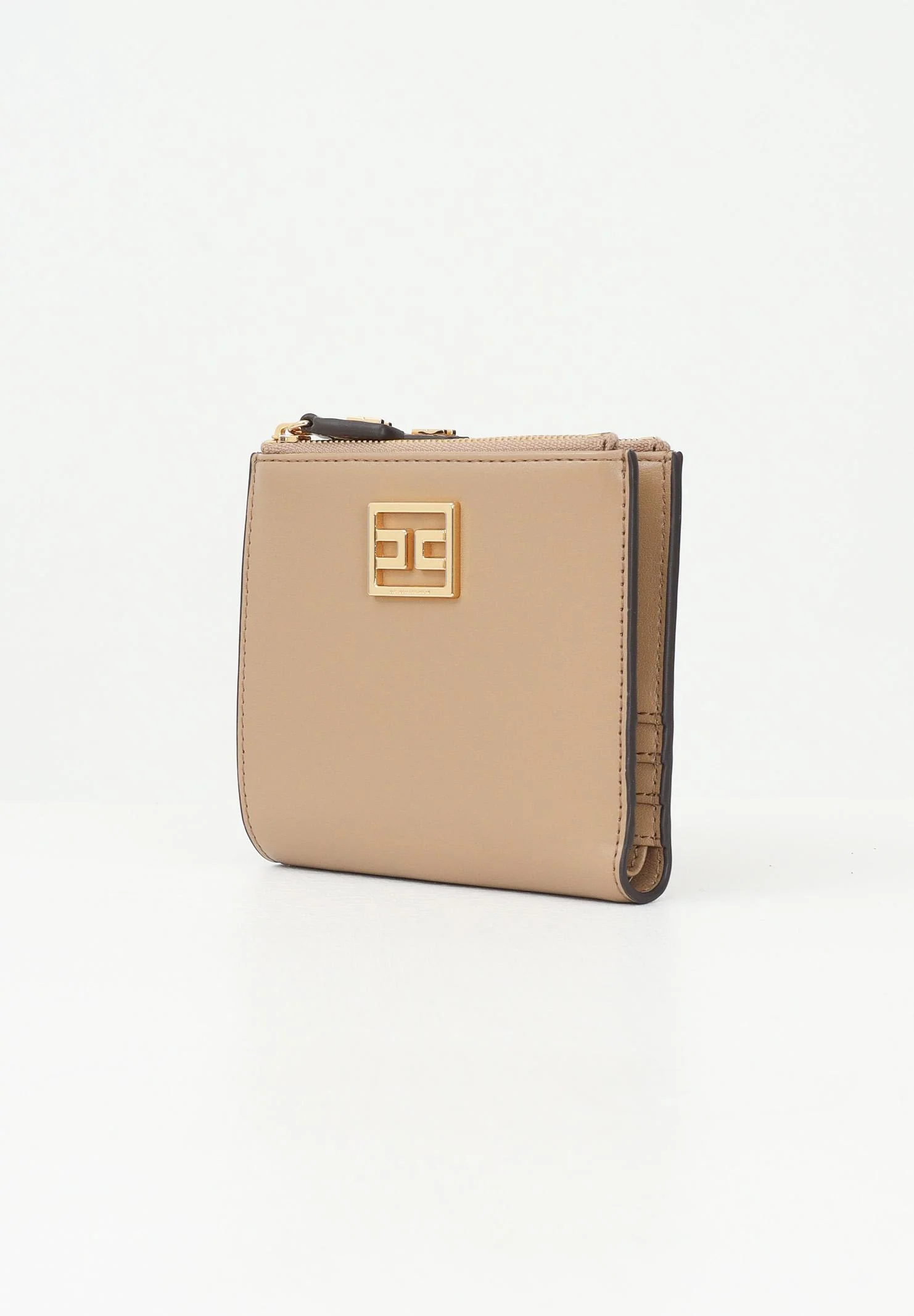 Portafoglio con zip e placca logo<BR/> PF01A51E2 032 ELISABETTA FRANCHI Camel 