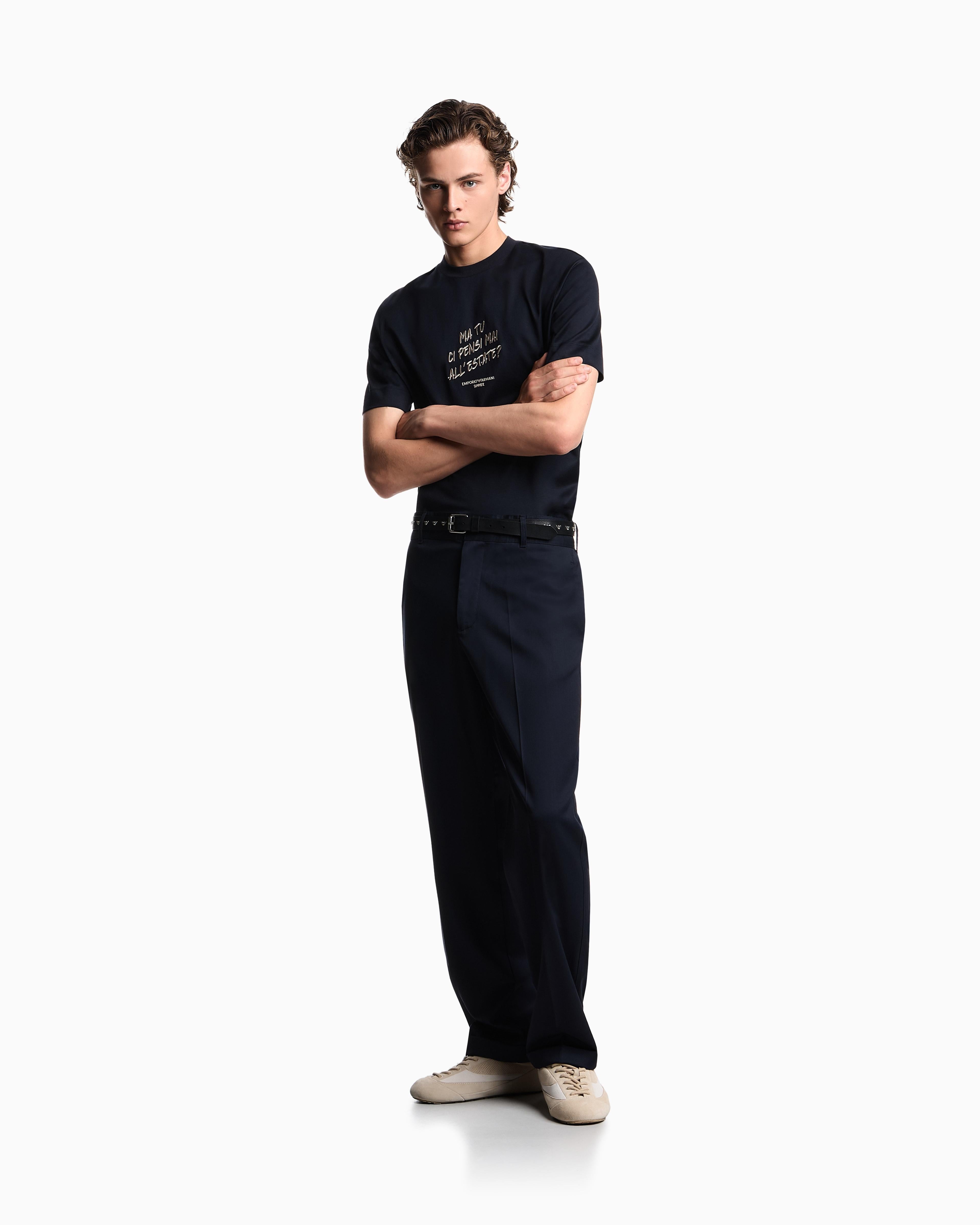 T-shirt in jersey misto lyocell con ricamo frase summer mood ASV EM003649 AF18312 UB118 EMPORIO ARMANI Blue navy 