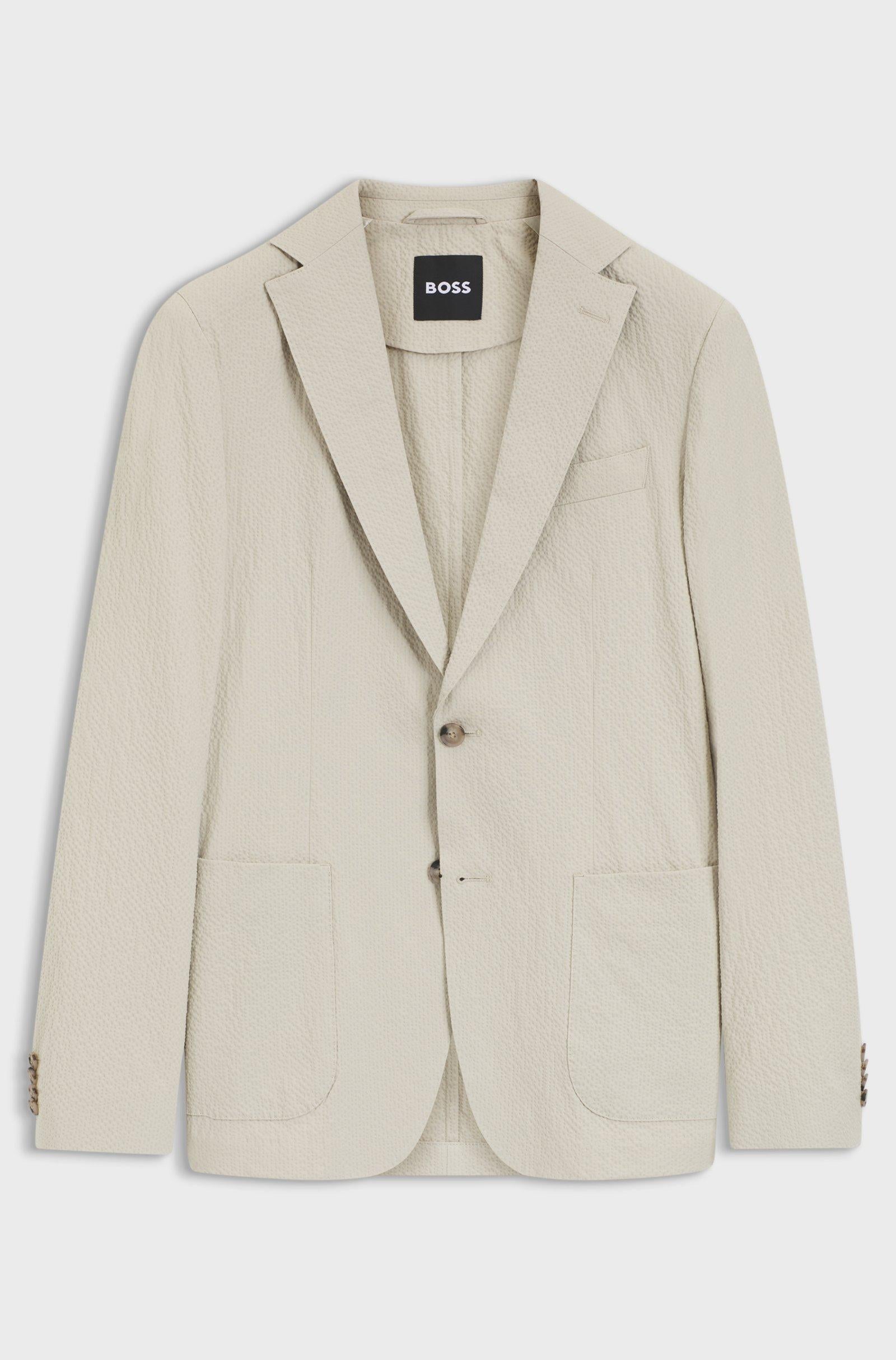 Giacca slim fit in seersucker di cotone elasticizzato 50561894 10279134 01 286 BOSS Open beige 