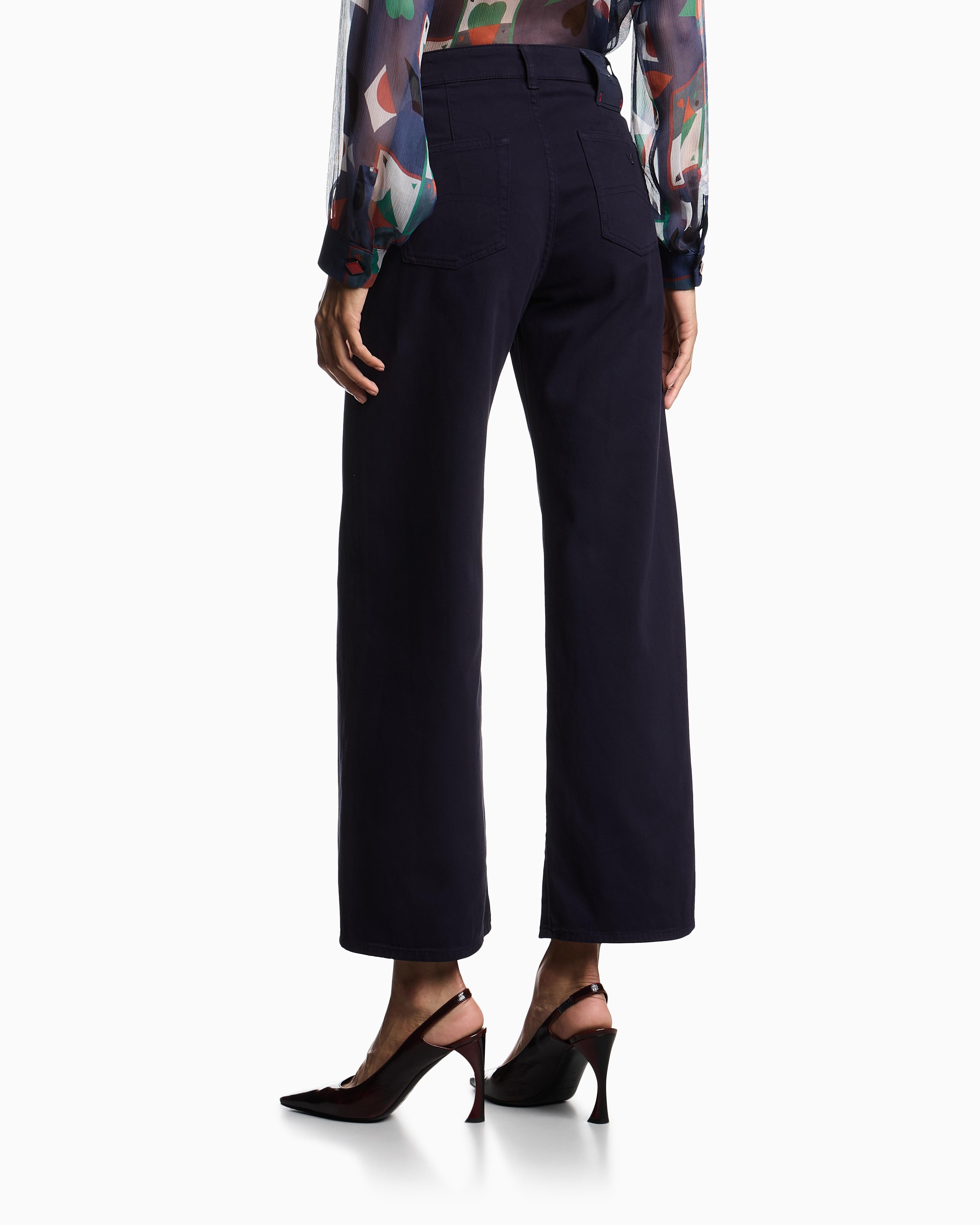 Pantalone vita media e gamba ampia cropped in drill stretch tinto capo EW000019 AF17027 UB115 EMPORIO ARMANI Blue navy 
