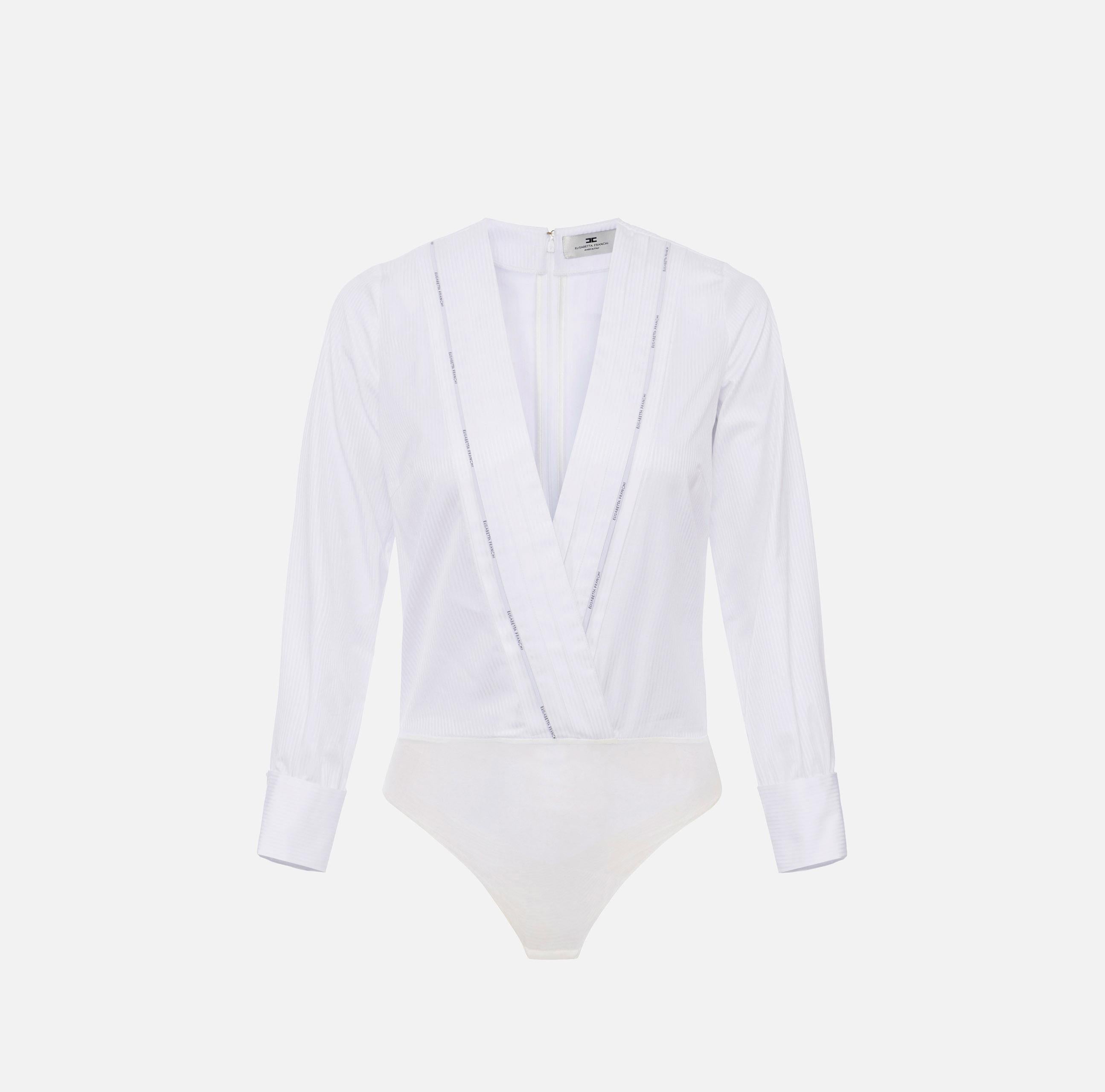 Body in popeline di cotone con dettagli smoking CB00256E2 100 ELISABETTA FRANCHI Bianco 