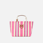 Borsa a spalla media shopper in tela a righe 104753A2G5 A2G5 PINKO Fuxia/giallo 