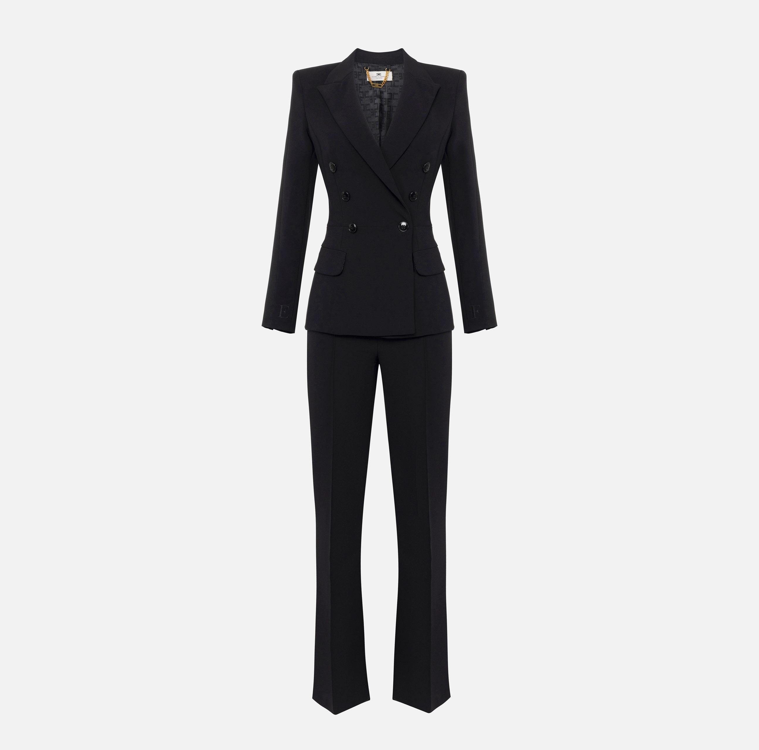 Tailleur doppiopetto in crêpe con bande in raso TP00251E2 110 ELISABETTA FRANCHI Nero 