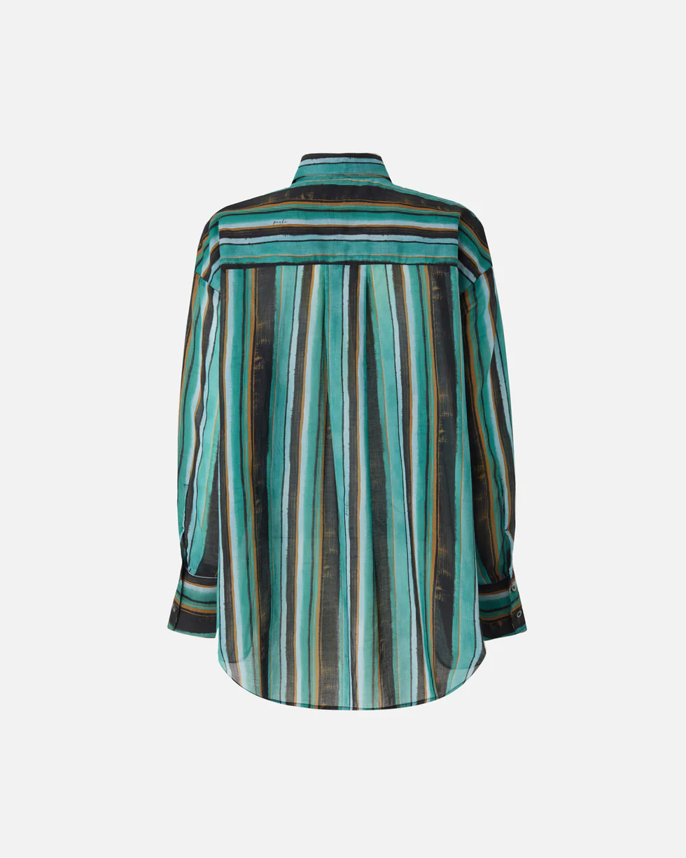 Camicia in cotone con righe effetto pennellato 106990A3CH SD3 PINKO Mult. verde/nero 