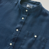 Camicia in puro lino tinta in capo con colletto alla coreana CFWOSI0105MRUT3372 31108 WOOLRICH Maritime blue 
